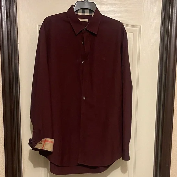 Burberry Men's Burgundy Button-Down Shirt - Picture 2 of 6